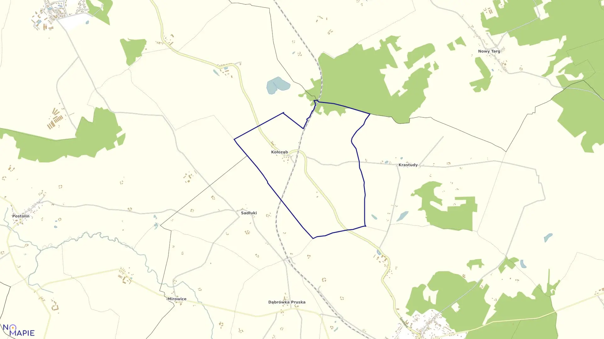 Mapa obrębu Kołoząb w gminie Mikołajki Pomorskie