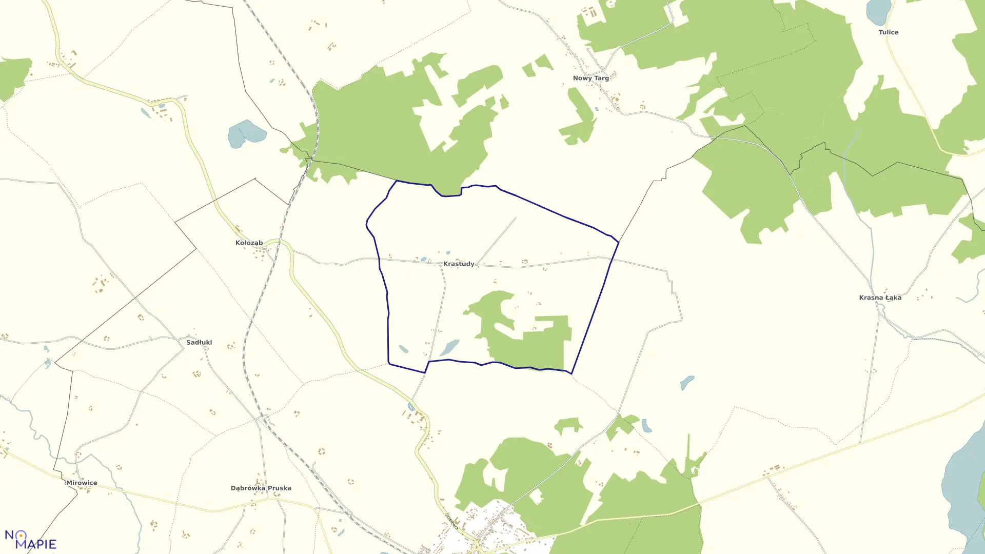 Mapa obrębu Krastudy w gminie Mikołajki Pomorskie