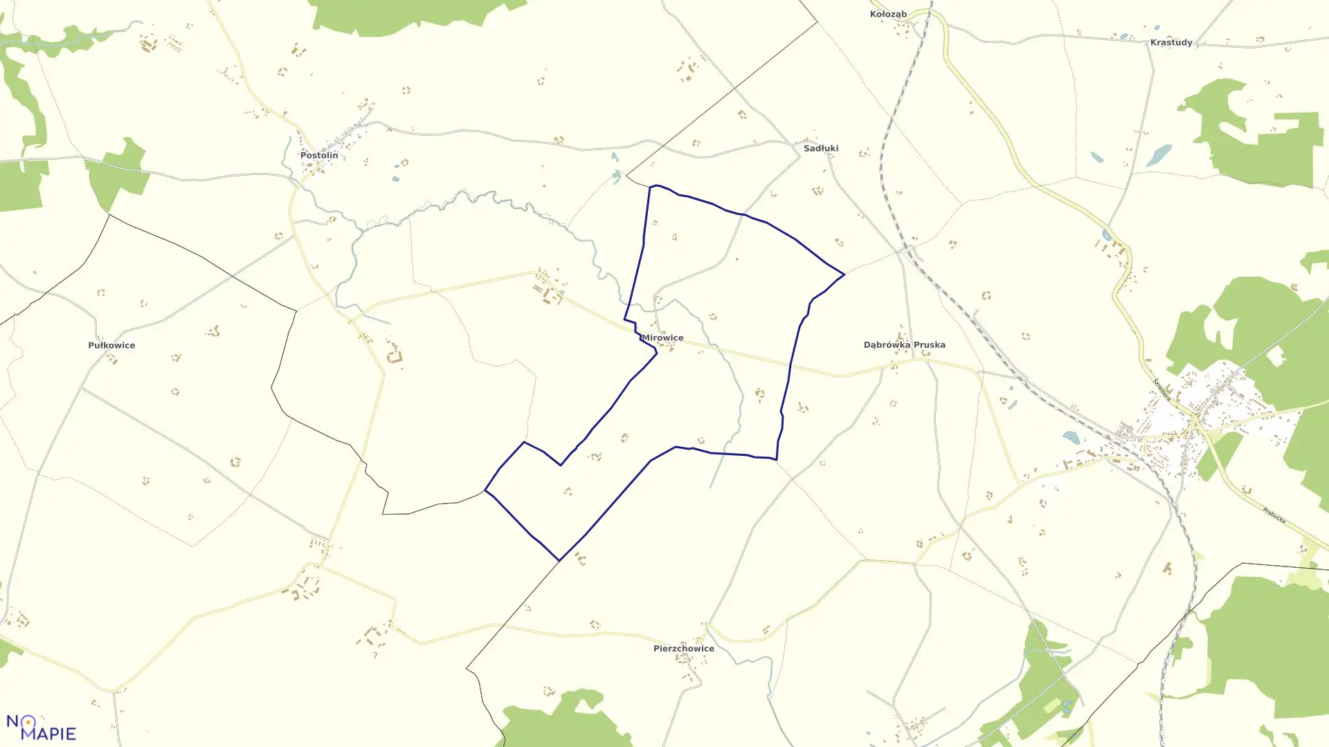 Mapa obrębu Mirowice w gminie Mikołajki Pomorskie
