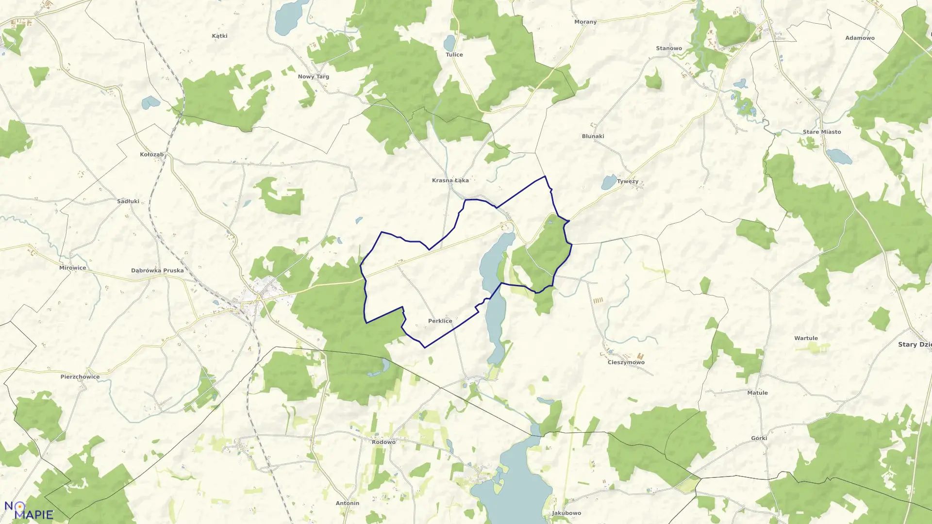 Mapa obrębu Perklice w gminie Mikołajki Pomorskie