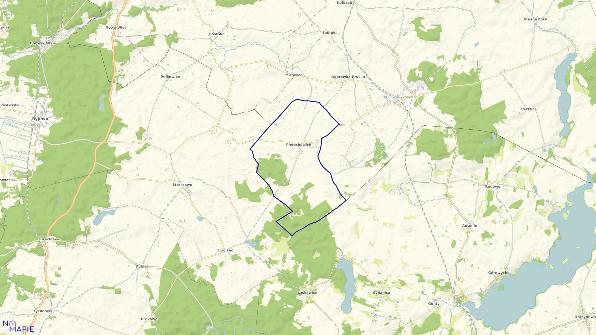 Mapa obrębu Pierzchowice w gminie Mikołajki Pomorskie