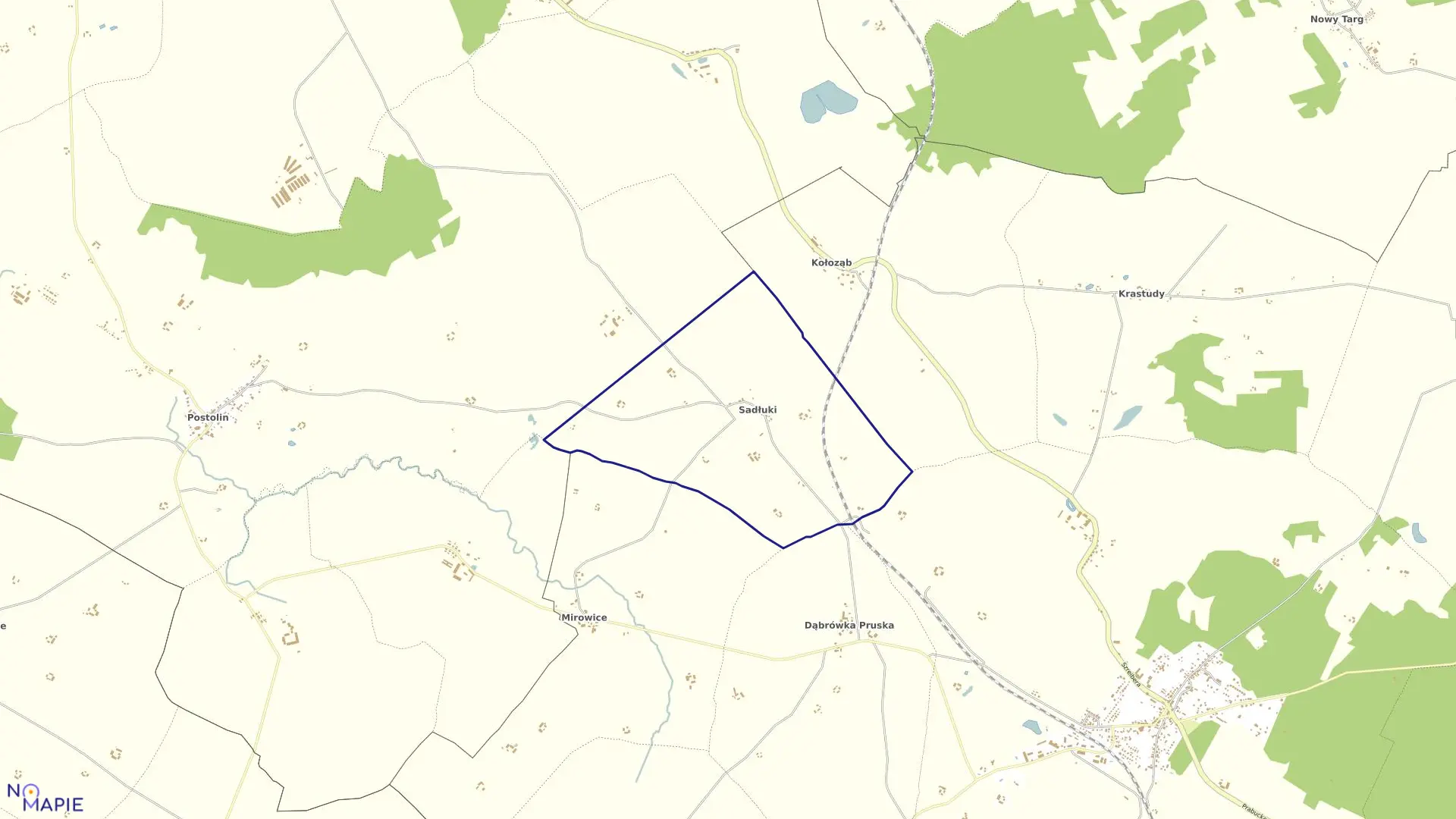 Mapa obrębu Sadłuki w gminie Mikołajki Pomorskie